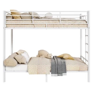 Metal Bunk Bed with 15 Inches Extra High Guardrail Heavy Duty Metal Slats White - Picture 1 of 17