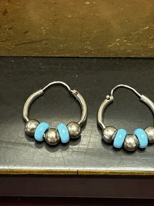 Vintage italienische Sterling und Türkis Perlen Creolen signiert - Bild 1 von 10