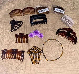 Mixed Lot 14 Hair Accessories Claw Faux Tortoise Flower Comb - Picture 1 of 9