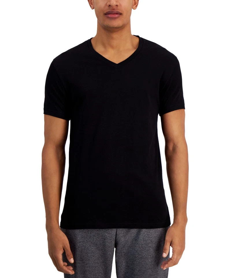 Alfani Mens Regular fit V Neck T-Shirt XL Black Solid - Image 1 of 1