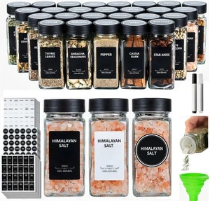 24Pcs Spice Jars Containers with Labels 4oz Black Seasoning Bottles Shaker Lids - Picture 1 of 1