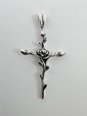 🌹 Delicado Colgante Cruz Rosa Femenina Plata de Ley ~ ¡NUEVO! Foto 1 de 4