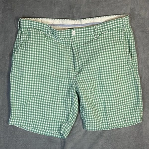Polo Ralph Lauren Green Gingham 100% Linen Shorts 34 Straight Flat Front - Picture 1 of 8