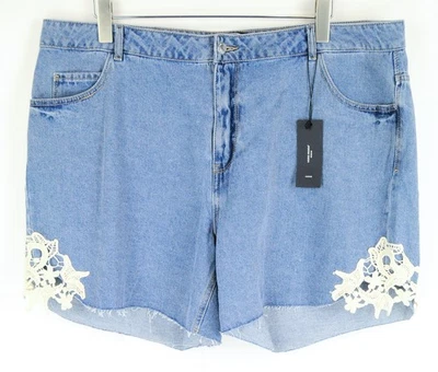 Vero Moda Mujer `S Pantalones Cortos UK22 Encaje Azul 5-Pocket - Imagen 1 de 4