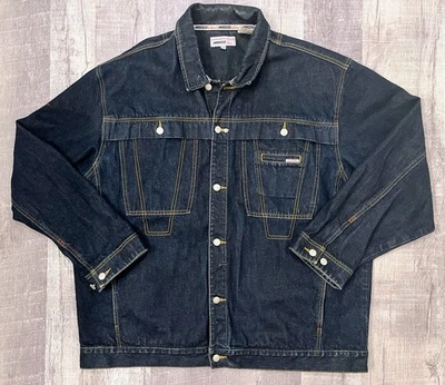 Jaqueta jeans masculina vintage Mecca DNM 3XL lavagem escura streetwear hip hop Y2K - Imagem 1 de 4