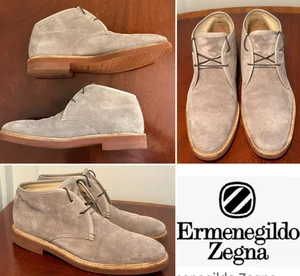 ZEGNA Men's Size 8.5 Gray/Taupe Calfskin Suede Leather Lace-Up Chukka Boots - Picture 1 of 16