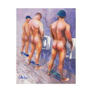 DRUCK Original Kunstwerk Aquarell Gemälde Gay Male Nude "Öffentliche Toilette 35" - Bild 1 von 13