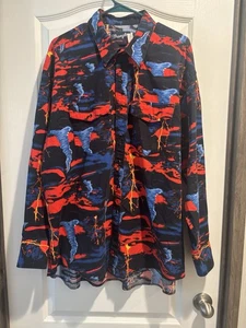 Wrangler "Tornado & Lighting Storm" Vintage 1990s Snap Button Western Shirt 2XL - Picture 1 of 12