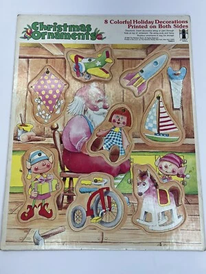 1980 Vintage Adornos de Navidad Marco de Cartón Bandeja Puzzle Rainbow Works Foto 1 de 4