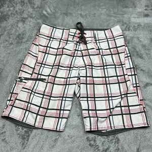 H M Shorts Mens 32 White Plaid Golf Preppy Cargo - Picture 1 of 8