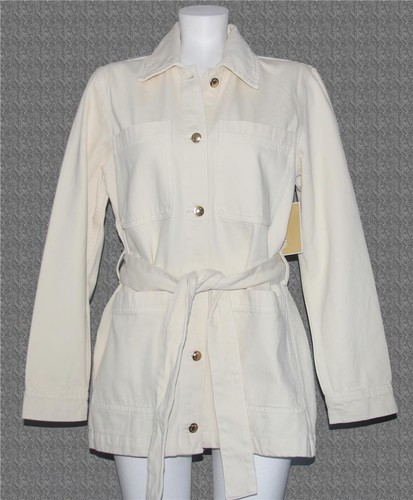MICHAEL KORS Bone Cappotto Campo Cargo Cintura 4 Pt Bottoni Oro Wm's M Nuovo con etichette $195