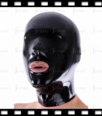 Latex Hood Mask Men Small Nose Hole Mouth Open Eyes Closed Customized .4mm A91 - Image 1 of 4