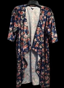 LuLaRoe Blue Floral Cardigan Size M Crushed Velvet 3/4 Sleeve Oversized - Picture 1 of 11