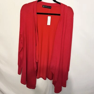 New York And Company Women Cardigan Waterfall Open Red XL Holiday Christmas - Image 1 of 4