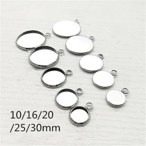 Stainless Steel Pendants Jewelry DIY Round Cabochon Blank Bezel Base Tray - Picture 1 of 1
