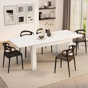 , Easy, Extendable Dining Table, 55.1(86.6) X35.4 In, High Gloss White, for 6-8 - Picture 1 of 8