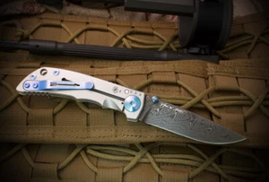 Spartan Blades SHF 3.25 Chad Nichols Damascus Titanium Folding Knife Blue - Picture 1 of 5