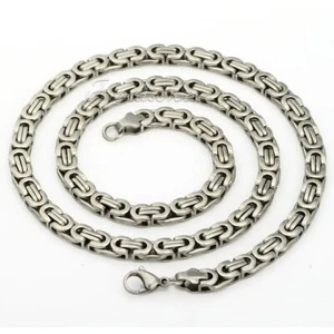 6mm 18" Silver Tone Stainless Steel FLAT BYZANTINE Link Necklace Men Women Chain - Picture 1 of 4