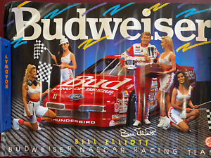 Vintage NASCAR Budweiser Racing Team Bill Elliott  Bud Girls Poster 28 x 20