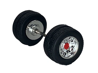 1/64 DCP PARTS CHROME/RED 10 HOLE WHEEL & TIRE PAIR W/ AXLE - Изображение 1 из 3