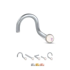Surgical Steel Straight Screw LBend 2mm Faux Opal Nose Stud Ring 20G - Picture 1 of 3
