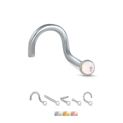 Surgical Steel Straight Screw LBend 2mm Faux Opal Nose Stud Ring 20G - Image 1 of 3