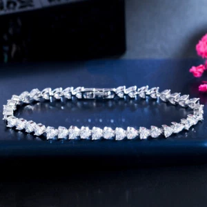Brazalete de tenis con cadena de eslabones de circonita cúbica enchapado en plata circonita cúbica joyería de moda - Imagen 1 de 8