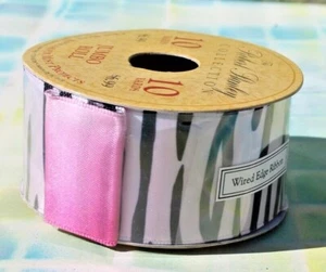 Zebra Print & Pink Double Side Wire Edge Ribbon 1.5" x 10 yards, NIP FREE SHIP! - Picture 1 of 4