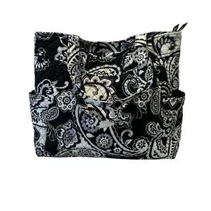Vera Bradley Tote Bag • Large Pleated Tote Midnight Paisley, Big Bag Zip - Picture 1 of 15