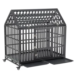 52" Heavy Duty Dog Crate Large Dog cage Metal Dog Kennels w/4 Lockable Wheels ~ - Picture 1 of 22
