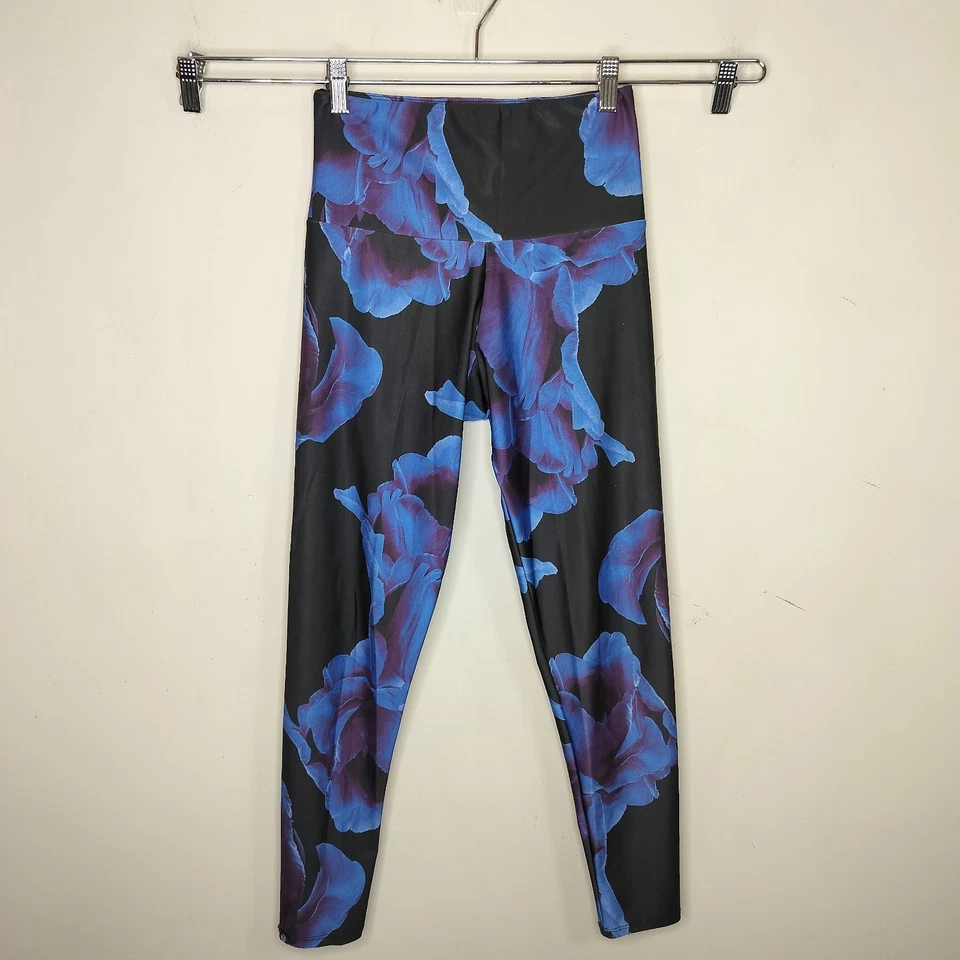Leggings Onzie Estampado Floral S Pequeños Para Mujer 7/8 Largo Azul Púrpura Negro Foto 1 de 4