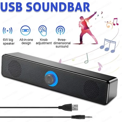 Wired Computer Speakers Soundbar Stereo Bass Sound 3.5mm USB for Desktop Laptop - Изображение 1 из 4