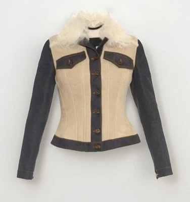 Chaqueta BURBERRY Prorsum blanca de cordero de piel de oveja/denim con cuello IT 42 UK 10 £1280 Foto 1 de 4