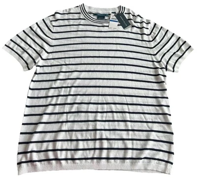 Perry Ellis Linen Blend Lightweight Sweater XL White Black  $75 Quiet Luxury - Image 1 of 4