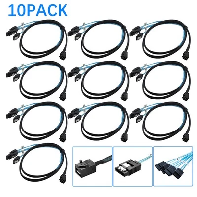 10PCS Mini SAS SFF-8643 To 4 SATA 7pin Hard Disk 6Gbps Data Server Raid Cable 1M - Image 1 of 4