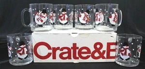 Crate & Barrel Skating Snowman Snowmen Luminarc Coffee Cup Mug Set of 6 in Box - Picture 1 of 7