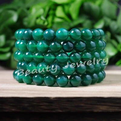 Atacado 5 peças pulseira elástica de cura cristal pedra esmeralda natural 8 mm 6,7" - Imagem 1 de 4