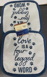 2 gleiche bedruckte Küche Topflappen (7"x7') LIEBE IST EIN VIERBEINIGES WORT, PFOTENABDRÜCKE, GR - Bild 1 von 7