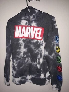 Sudadera con capucha gráfica Marvel para hombre talla mediana teñida superhéroe gris y blanco (1D) - Imagen 1 de 4