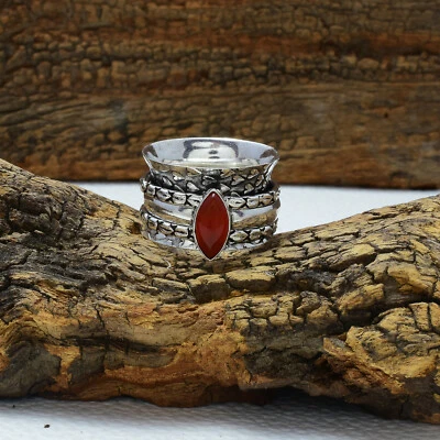 Beauty Rosso Corniola Gemma 925 Argento Sterling Spinner Handmade Anello - Immagine 1 di 3