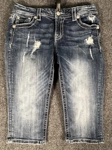 MISS ME Womens Mid-Rise Easy Crop Denim Blue Jeans Distressed Size 29 - Picture 1 of 17