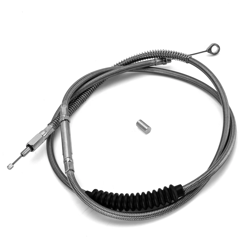 +2" Extended Stainless Steel Braided Clutch Cable For Harley Dyna Softail FXSTB - Image 1 of 4