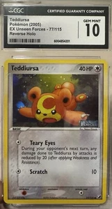 Teddiursa Pokemon 2005 EX Unseen Forces - 77/115 Reverse Holo VINTAGE CGC 10 - Picture 1 of 2