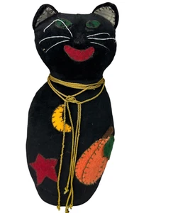 Vintage Stuffed Black Cat Halloween Velvet 15" Door Stop - Imagen 1 de 4