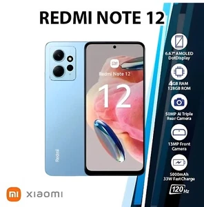 New Xiaomi Redmi Note 12, Unopened 4GB + 128GB Storage Unlocked (Ice Blue UK - Afbeelding 1 van 9