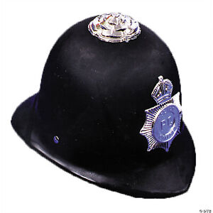 BOBBY HELMET BRITISH UK KEYSTONE COP POLICEMAN COSTUME HAT CAP ENGLISH BLACK