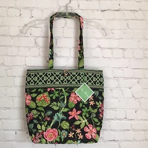 Bolso de Mano Vera Bradley Botánica Negro Verde Rosa Acolchado Floral 2007 Nuevo Retirado - Imagen 1 de 6