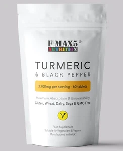 Turmeric & Black Pepper Tablets Max Strength Tumeric Curcumin Piperine - Picture 1 of 4