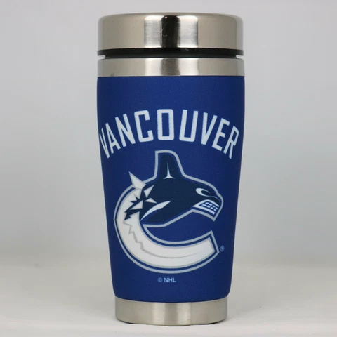 Vancouver Canucks Mugzie NHL Hockey Team Logo 16oz Travel Tumbler Coffee Mug Cup Cover