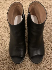 Maison Margiela Black Leather Peep Toe Side Zip Booties, Womens US 8 / EU 38 - Picture 1 of 4